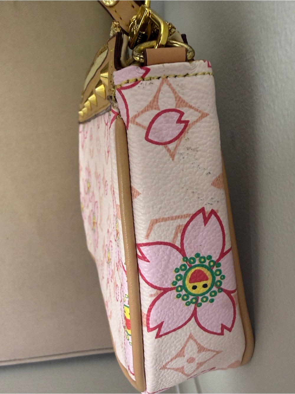 Louis Vuitton Pink Floral Mini Pochette with Tan Trim - Picture 11 of 14
